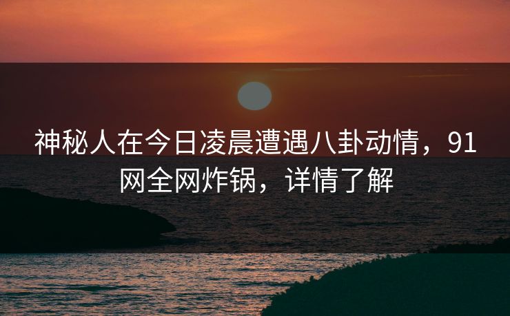 神秘人在今日凌晨遭遇八卦动情，91网全网炸锅，详情了解