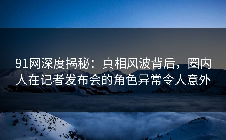 91网深度揭秘：真相风波背后，圈内人在记者发布会的角色异常令人意外